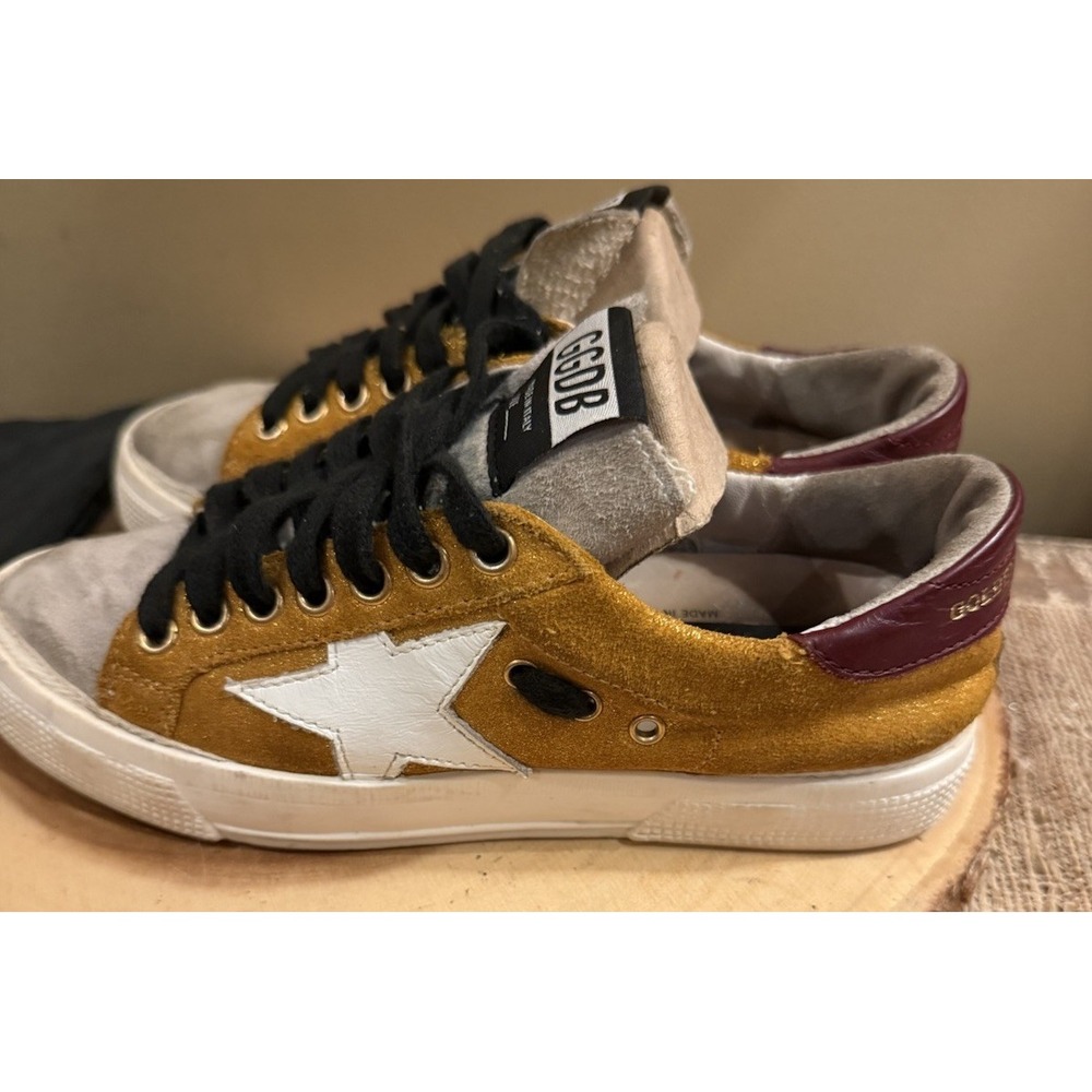 Golden‎ Goose Two-Tone May Shoes Women's 5 Mustard Suede  Sneakers & Zipper Case - Picture 5 of 16